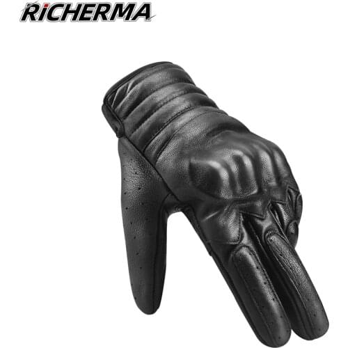 Black Leather Motorcycle Gloves Men Women Full Finger Motocross Gloves Hard Shell Protect Racing Gloves Moto Motos Scooter