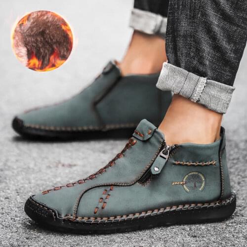 Handmade Leather Mens Ankle Boots Zipper Design Men Cowboy Boots Western Boots Man Casual Shoes Large Size 38-48 hombres botas