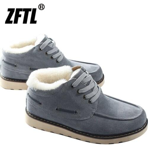 ZFTL Mens winter warm snow boots Genuine Leather and wool platform shoes Cotton boots Martins Boots Mens shoes Non-slip rubber