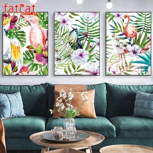 FATCAT Abstract flowers and birds 5d diy diamond painting full square round rhinestone embroidery triptych animals decor AE1915