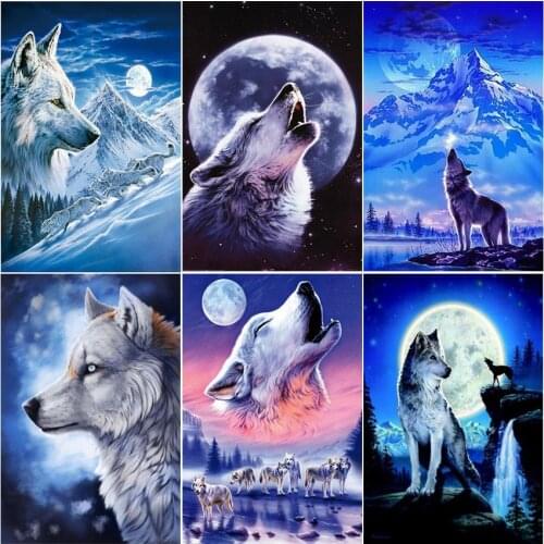 Home Decor Gift Cuadros 5D diamond painting Cross stitch moon haft diamentowy set Full square tools Mosaic animal Wolf roar art