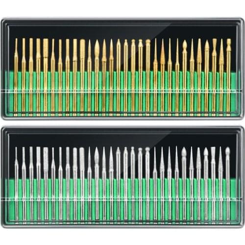 30 pcs/set 3MM Titanium Diamond Router Bit Dremel Burrs Bur Set Rotary Tool Drill Bit Power Tools on Rock, Jewelry, Glass