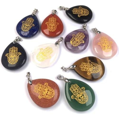 Natural Stones carved Chakra Pendants Reiki amulet Stone Water drop shape Pendant for Jewelry Making DIY Necklaces Accessories