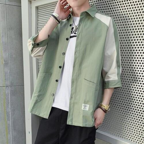 2019 New Arrival Summer Shirt Mens Korean Version Loose Handsome Seven-quarter Sleeve Trendy Mens Seven-sleeve Shirts Coat