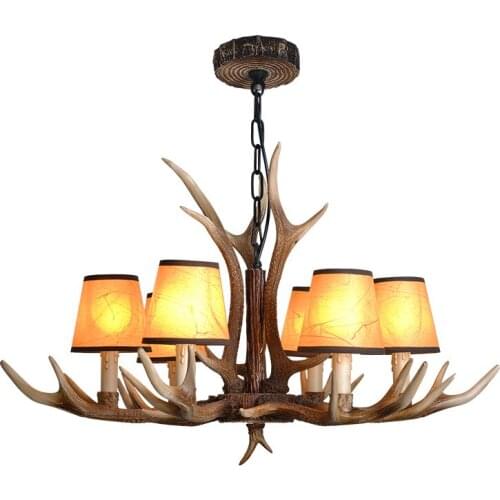Retro Art Resin Antler Chandelier Over Dining Table Living Room Chain Pendant Light Restaurant Cafe Bar Store Chain Hanging Lamp