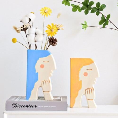 Nordic Ins Girl Figurines Art Vase Flower Arrangement Living Room Display Artware Bedside Decoration Crafts Home Decoration