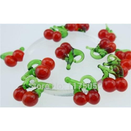 GLOWCAT 13042 20PCS Glass Cute Cherry Pendant Food Charms Jewelry Making