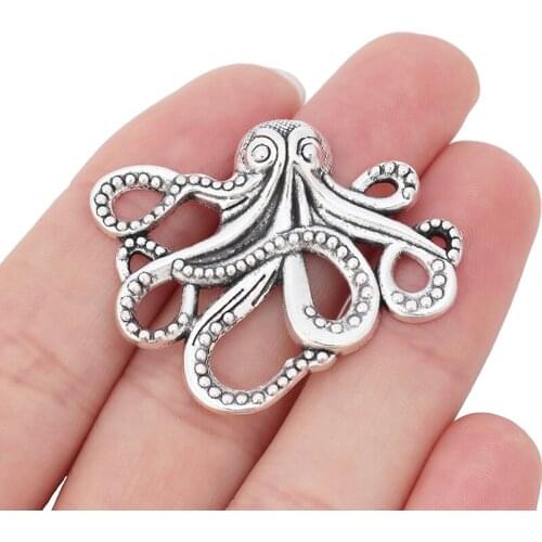5 x Tibetan Silver Large Octopus Squid Charms Pendants for DIY Necklace Jewelry Making Accessories 42x35mm