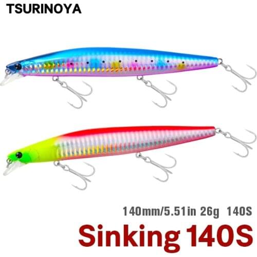 TSURINOYA Top Fishing Lure Sinking Minnow 140S DW92 140mm 26g Saltwater Black Bass Pike Long Casting Hard Baits Tungsten Weight