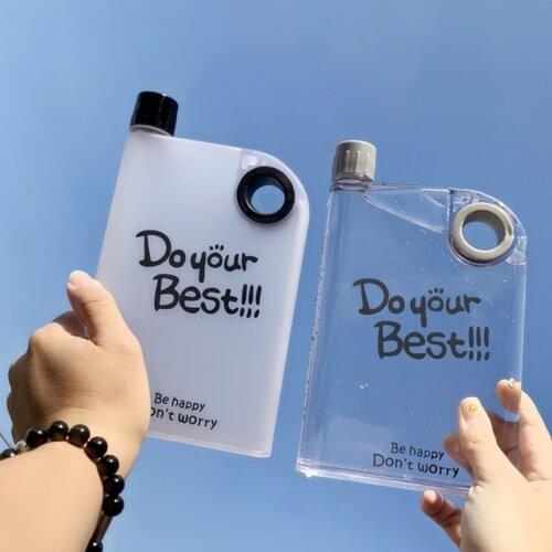 Creative Notebook Plastic Water Bottles A5 A6 Flat Water Bottle BPA Free Clear Book Paper Cup Portable Frosted Water Kettle Cups