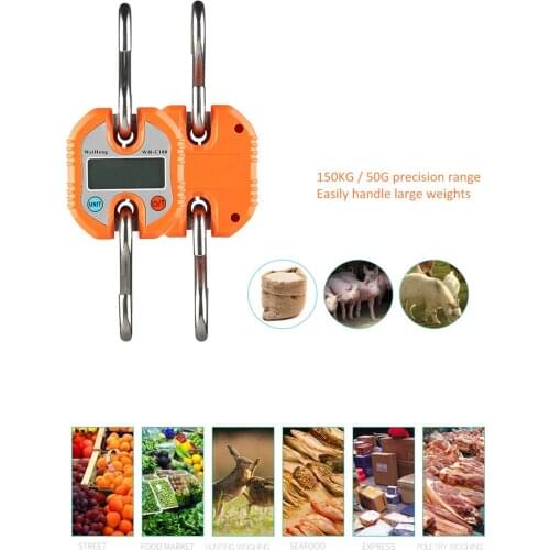 150kg 50g Mini Heavy Duty Electronic Digital Stainless Steel Hook Scale Hanging Crane Scale LCD Loop Weight Balance Digital Scal