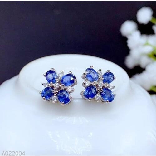 KJJEAXCMY Fine Jewelry 925 sterling silver inlaid natural gemstone sapphire female earrings Ear studs popular support test
