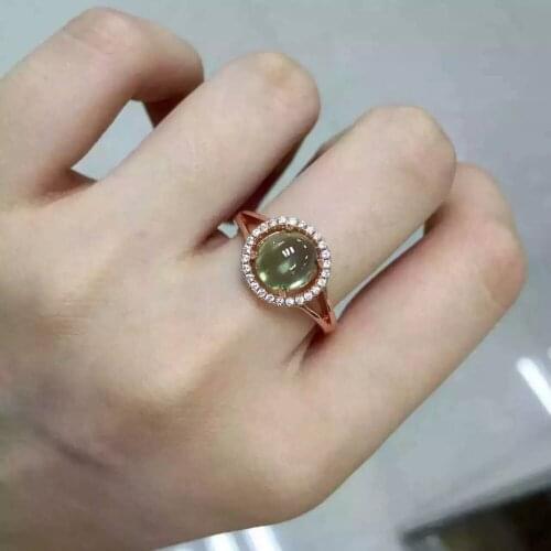 Natural green prehnite stone Ring Natural gemstone Ring S925 sterling silver trendy Elegant Exquisite round women party Jewelry