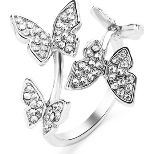 Butterfly Ring Gold Rose Gold Color Rings For Women Jewelry Temperament Full Crystal Butterfly Ring Jewellery A911