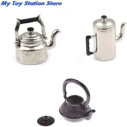 1/12 Dollhouse Black Metal Kitchen Canteen Miniature Doll House Decoration Girl Gift Toys Doll Accesories Boiling Water Kettle