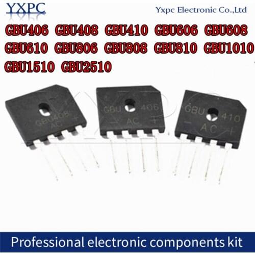 10pcs/lot GBU406 GBU408 GBU410 GBU606 GBU608 GBU610 GBU806 GBU808 GBU810 GBU1010 GBU1510 GBU2510 Bridge Rectifiers