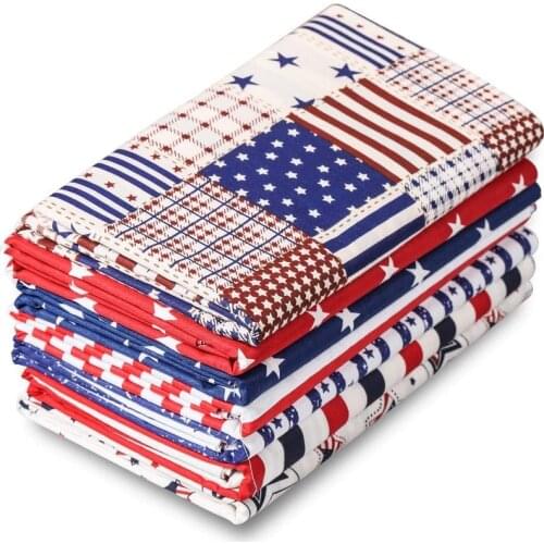 100% Cotton Twill Printed American Flag Fabric Star Stripes Hand-stitched 7 Pieces of Cotton Cloth 25*25cm