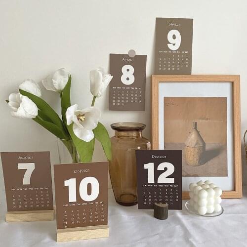 12 Sheets Morandi Simple Style Creative 2021 Calendar Card Postcard Office Desktop Diy Collocation Decorative Card Photo Props