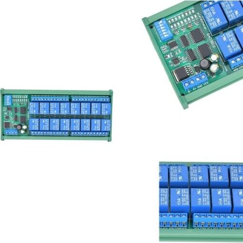 DC 12V DIN35 16 Ch RS485 Relay Module Modbus RTU UART Control Switch Board For PLC PTZ Camera Motor