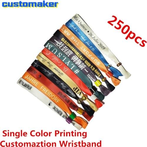 250pcs Single Color Printing Custom made Cloth Wristband Event Party Logo Print fabric Satin bracelet Events wrist bands