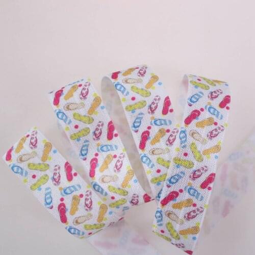 3 designs 25mm heat transfer summer series fold over elastic slipper,sand beach,shell 100yards/lot