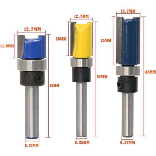3PC 6.35mm Shank Template Trim Hinge Mortising Router Bit Straight end mill trimmer cleaning flush trim Tenon Cutter
