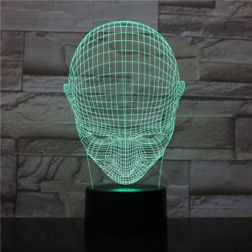 Skill Head 3D Hologram Illusion Unique Lamp Acrylic Night Light With Touch Switch Luminaria Lamp 7Colors Changing Deco Gift 1656