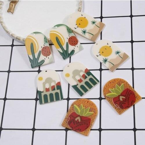 4pcs Summer Style Acrylic Arch Charms Resin Stamp Sun Pendant DIY Jewelry Earring Making