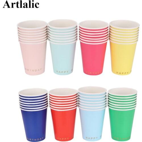 8pcs cups colorful birthday party decoration disposable paper cup printing round gold foil cup party supplies CP072