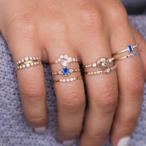 8pcs/Set Bohemian Crown Carved Knuckle Finger Midi Crystal Rhinestone Rings For Women Fashion Jewelry