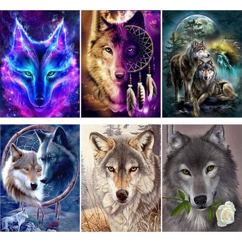 DIY Wild Wolf Painting 5D Diamond Painting Full Round & Square Resin Mosaic Animal Diamante Embroidery Cross Stitch Kits Wall