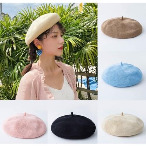 Korean Style Spring Summer Breathable Women Girls Berets Caps Sun Hats Lady Fashion Elegant Retro Beanie Plain Caps Artist Hats
