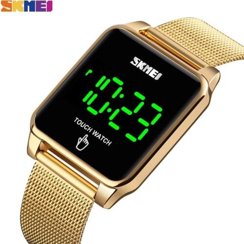 SKMEI LED Touch Watch Men Curved Mirro Design Wristwatch Mens Waterproof Stainless Steel Hour Fashion Digital reloj hombre 1532