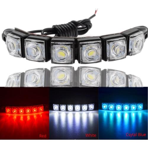 2X DRL Daytime Running Lights 6LED Red Blue Green White Flexible Driving Fog Bulb Turn Signal Brake Lights Strobe Light Auto Led