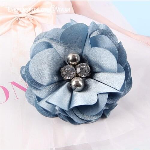 Dreamlike Blue 3D Fabric Peony Flower Pearl Crystal Rhinestone Brooch Boutonniere Pin Jewelry Corsage Women Accessories