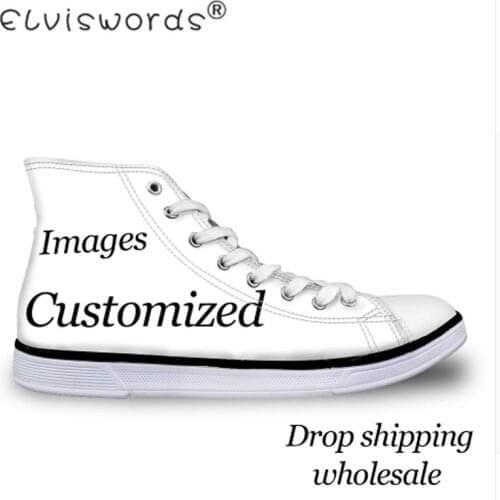 ELVISWORDS 3D Custom Images/Logo Print Women High Top Canvas Shoes Dropshipping Wholesale