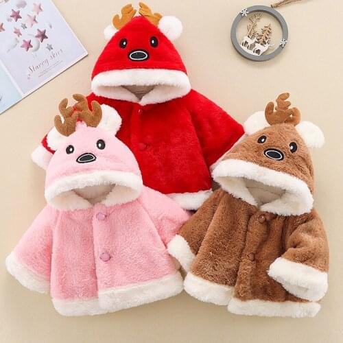 PatPat Christmas 3D Deer Horn Long-sleeve Hooded Fleece Cloak Coat