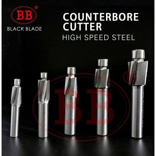 BB Piloted Counterbore Cutter HSS Flat Bolt Hole Cap Screw Countersink Milling Tool 4 Flutes Pilot M3 M20 Spot Router Slot Drill