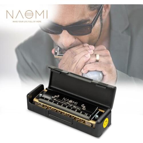 NAOMI Blues Harmonica According Key Of C 10 Holes Harmonica W/ Arcylic Comb Professional Solo Diatonic Harmonica Black Case