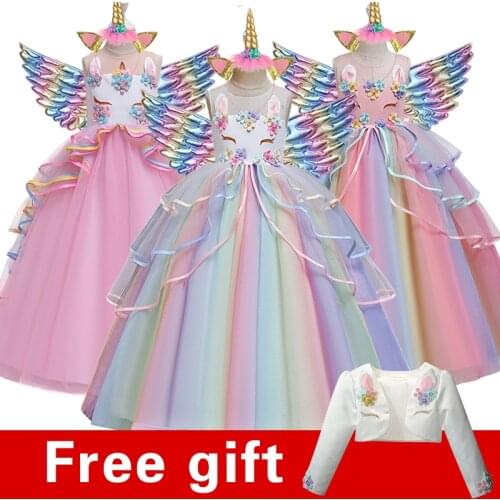 New Year infantil fancy Unicorn tutu Party Girls Dress embroidery Kids Clothing Unicorn role dress Birthday party baby clothes