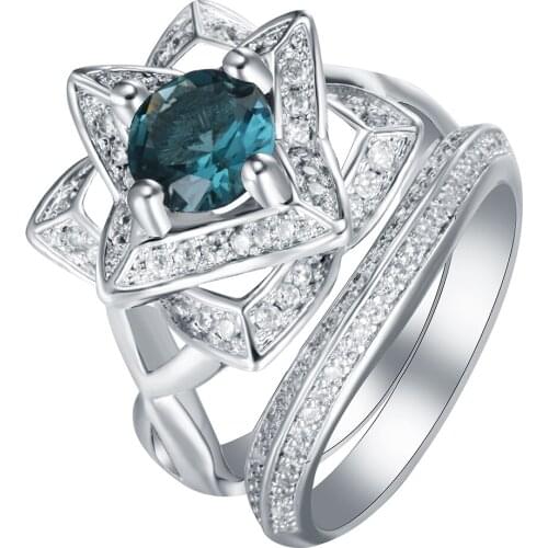 Flower zircon silver plated ring white blue yellow promise Rings fashion jewelry gift princess zircon Engagement Ring for women