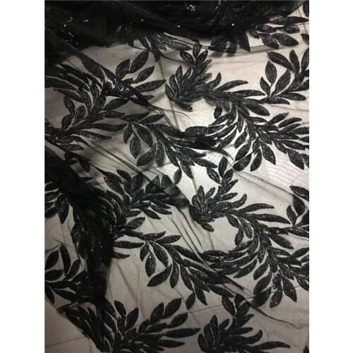 Good looking Black YG-779 best quality embroidered african tulle mesh lace fabric with sequins for fashion show dress