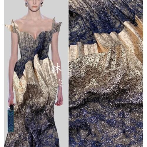 Pleated Organ Fashion Fabric Lace Sprinkled Gold Random Pleated Dress Skirt High Quality Div Polyester Fiber Garment Fabric