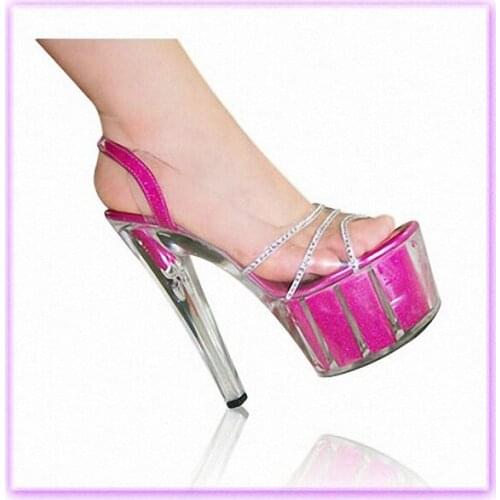 Fashionable dress collocation is fine with 15 cm super high heels sandals Nightclub colourful shoes
