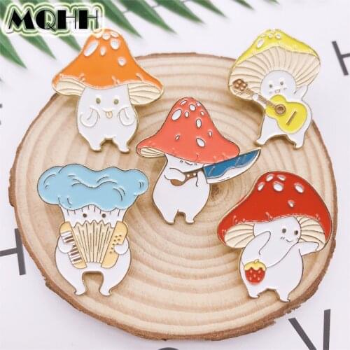 Cartoon Cute Animals Plants Enamel Brooch Mushroom Strawberry Violin Knife Guitar Alloy Badge Pin Woman Punk Jewelry Gift
