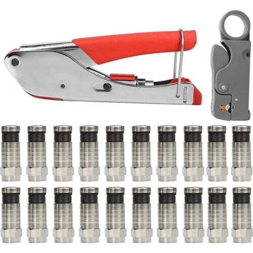 Coax Cable Crimper Tool Kit Crimping Tool set Double Blade Rotary Cable Stripper Connector for Coaxial Cable RG58 RG59 RG6 RG-62