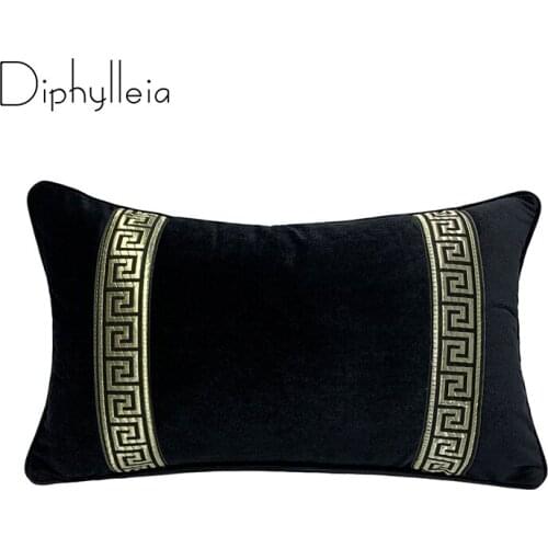 Diphylleia Lace Velvet Waist Cushion Cover Home Decor Vintage Lumbar Pillowcase Cushion Cover Black Gold Jacquard 30x50cm