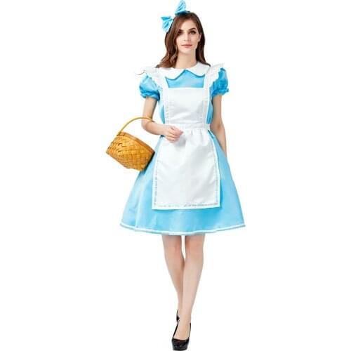 Medieval Maid Dress Country Style Farm Maid Witch Costume Cosplay with Hat and Apron