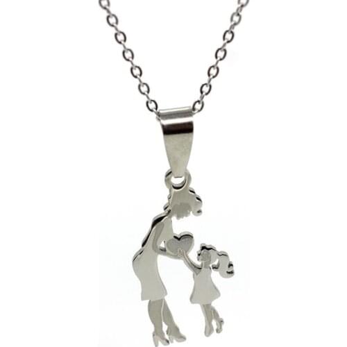 Stainless Steel Mom Daughter Pendant Charm Necklace Jewelry Mother Day Gift