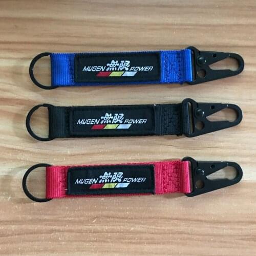 Half circle Alloy Key Ring Nylon Textile Embroidery MUGEN Emblem RACING JDM Car Keychain Belt pendant for Honda Accessories